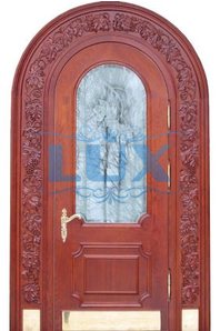 арочная парадная дверь с витражным стеклопакетом